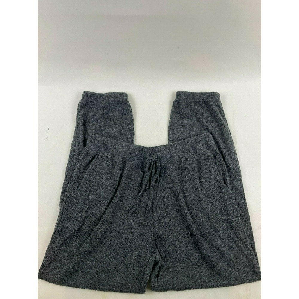 Eclair Pants Women's Size L Lounge Sweat Gray High Rise Ribbed Fleece Drawstring